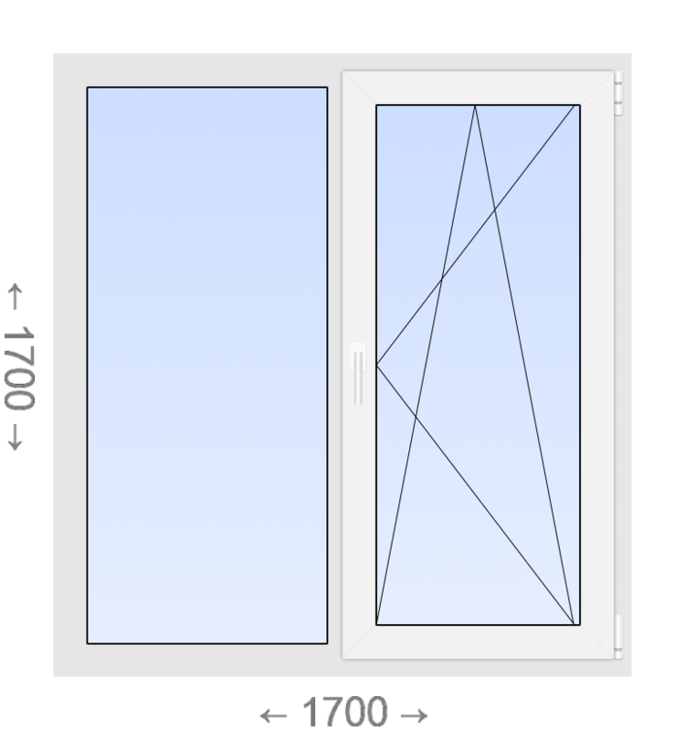Двухстворчатое ПВХ окно 1700x1700 Г-ПО Brugman